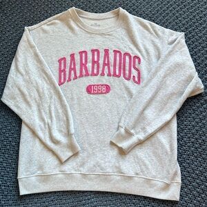 White-gray Hollister crewneck with Barbados (1998) on front in pink letters